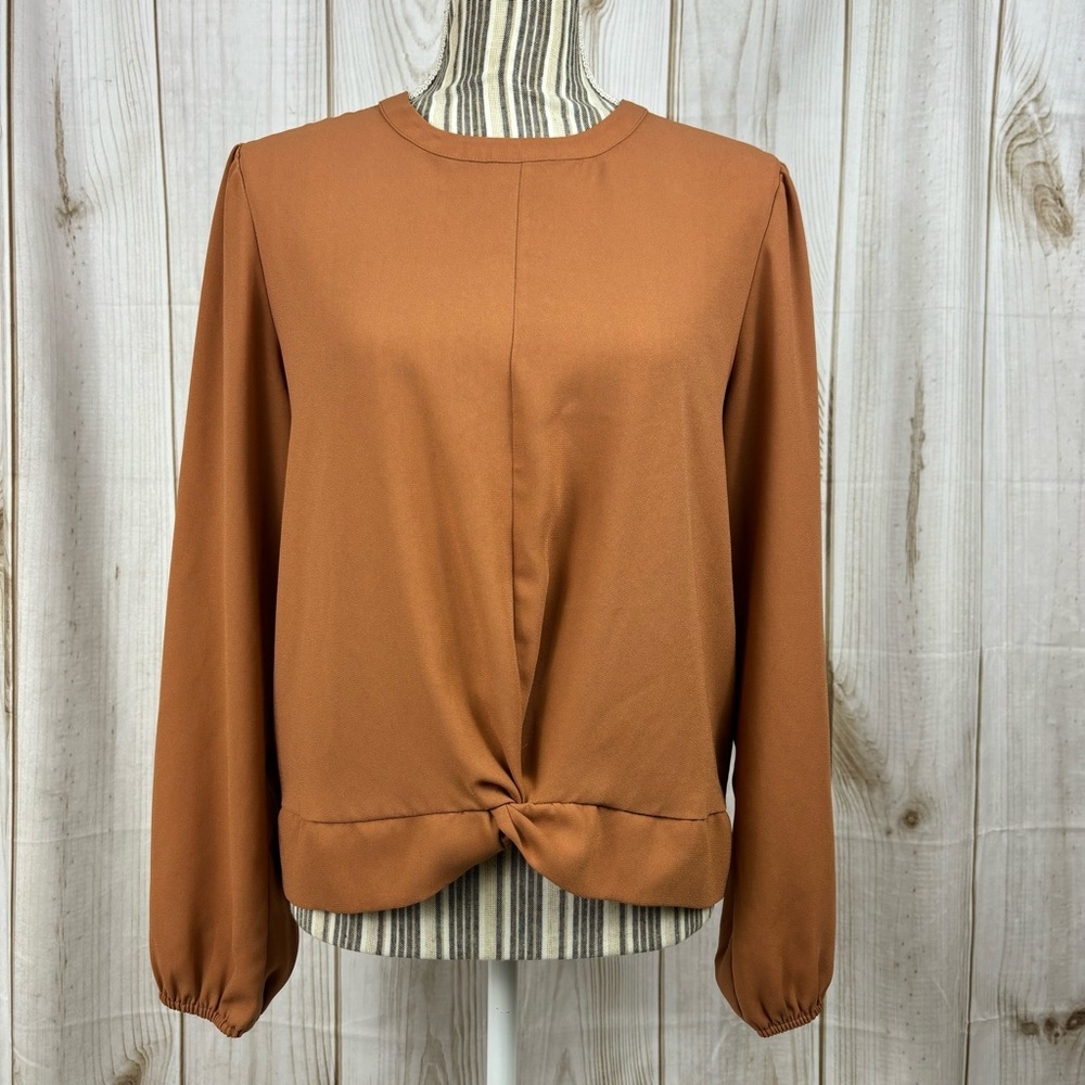 Nine West Top Twist Front Long Sleeve Dressy Comfort Blouse Rust Size Large